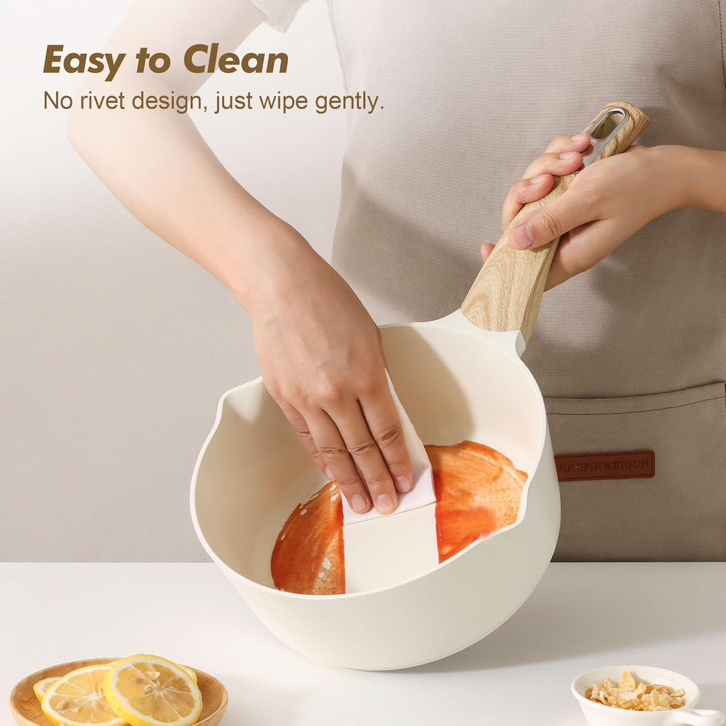 SENSARTE Ceramic Nonstick Sauce Pan with Lid, 1.5 Quart Small Saucepan, White Cooking Pot with Stay Cool Handle, Non toxic Kitchen Sauce Pot, Non stick Saucier Pan, Induction Pot, PFOA PTFE PFAS Free