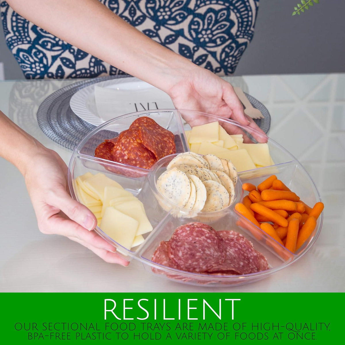 Plasticpro 6 Sectional Round Plastic Serving Tray/Platters Clear Pack ...