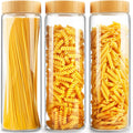 Glass Jars with Airtight Lid,Glass Jar with Bamboo Lid,Glass Canisters with Airtight Lids, 3 Pack 80oz Glass Cereal Containers Storage,Glass Cookie Jars,Pasta Containers,Screw On Kitchen Jars