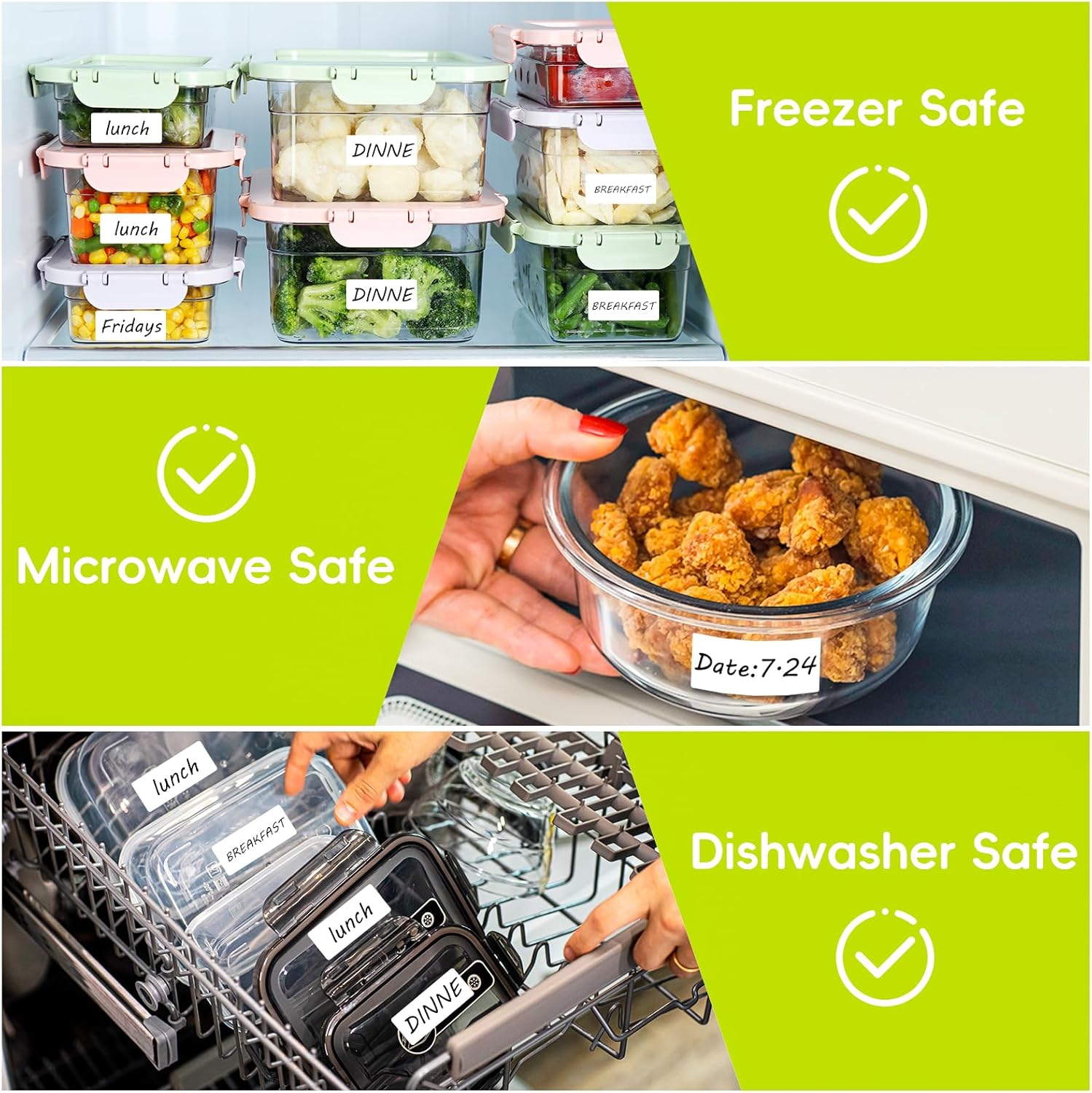 600 Blank Removable Freezer Labels with Perforation Line for Easy Distribution and Use. Waterproof and Oil-Resistant, Suitable for Food Containers, Jars, and Kitchen Organization.(1 "x 2")