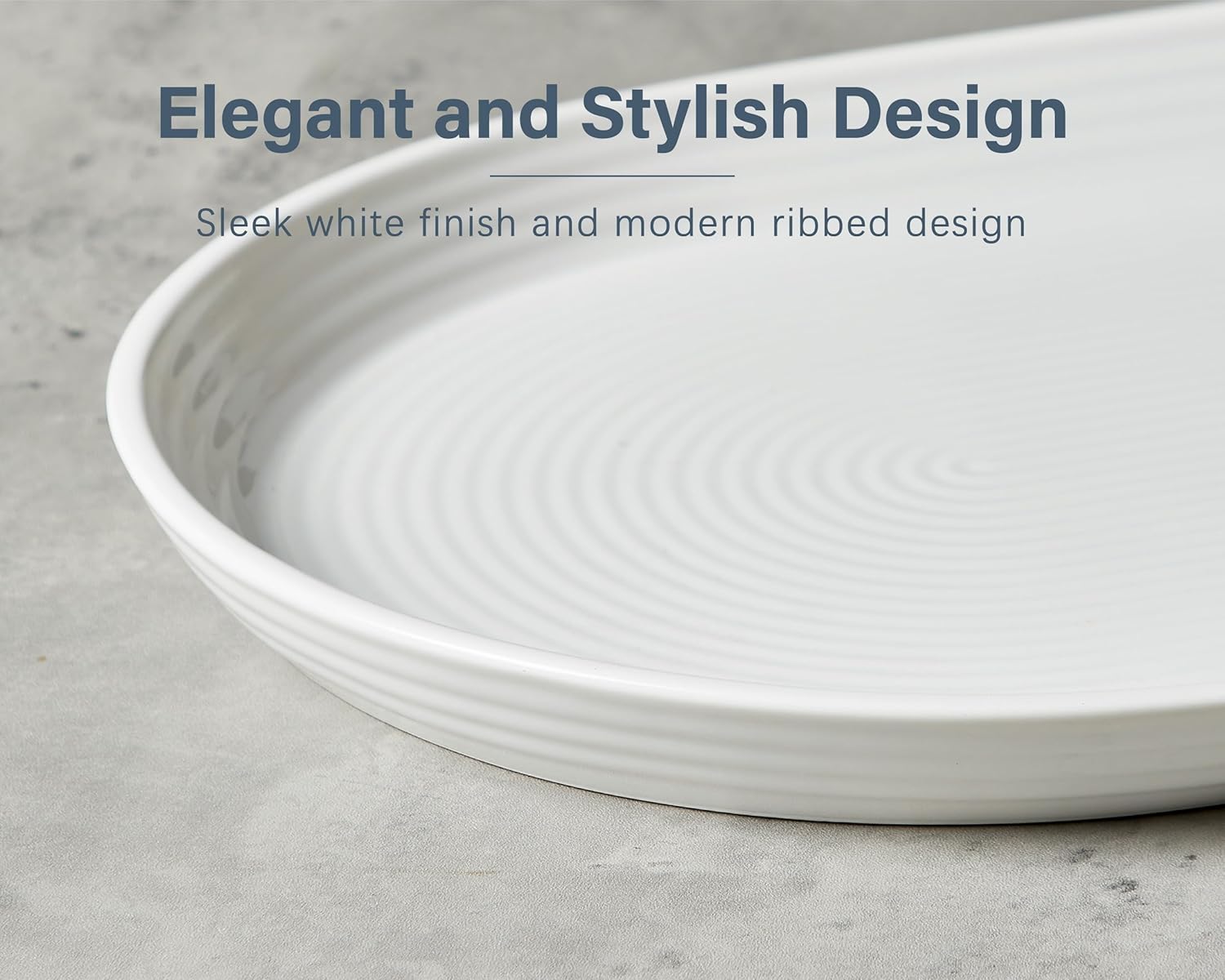 ONEMORE 16 Inch Ceramic Serving Plates for Entertaining, Set of 2 Large Oval Dinner Plates- Dishwasher Oven Safe Serving Tray for Food Meat Fish Parties- Porcelain Thanksgiving Turkey Platters - White