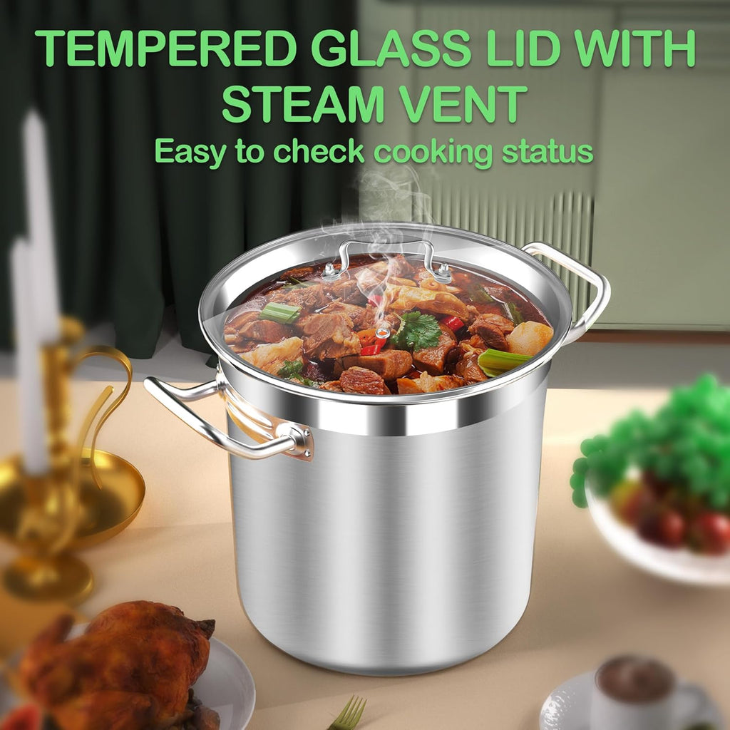 Large Stainless Steel Stock Pot with Lid – 24 Quart (6 Gallon) Heavy-Duty Cooking Pot for Soup, Stew, Pasta – Commercial & Home Use, Easy to Clean