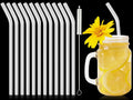 12 Pcs Reusable Glass Straws 8"x 8 mm Bent Glass Drinking Straws with Cleaning Brush for Tea, Smoothies, Milkshakes, Juices,Beverages(Clear)
