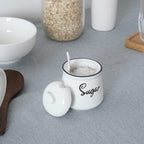 HAOTOP Farmhouse Porcelain Sugar Bowl with Lid and Spoon 12oz,Easy to Clean (White)