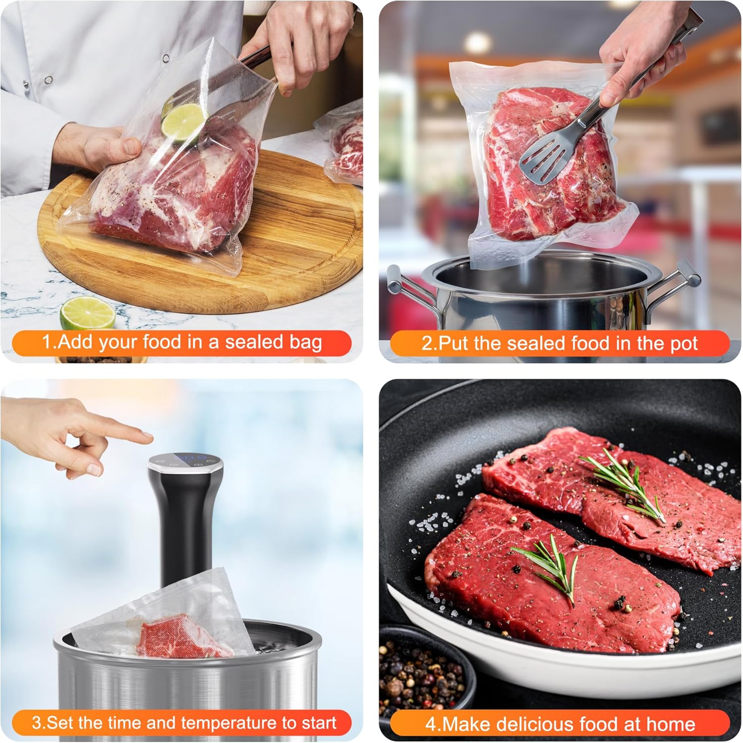 Sous Vide Machine, Sous Vide Cooker 1100W, Immersion Circulator Precisional Cooker with Touch Control, Accurate Temperature, Fast Heating, Time Control, Ultra-quiet, IPX7 Waterproof