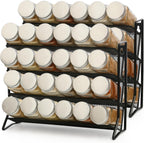 2PCS 4Tier Spice Rack for Counter Free Standing,Spice Rack for Inside Cupboard Hanging Wall Mounted Spice Seasoning Organiser Spice Jars Bottle Organizer for Kitchen Pantry（Black）