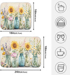 Spring Summer Floral Jars Flowers Dish Drying Mat for Kitchen Counter Absorbent Microfiber Small Drying Pad Dish mats for Kitchen Countertops 16 x 18 Inch