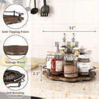 12" Lazy Susan Turntable Organizer,Round Wooden Lazy Susan Organization and Rotating Spice Rack for Dining Table,Pantry,Kitchen Countertop,Vanity,Cupboard and More.Vintage Wood(Petal Shape)