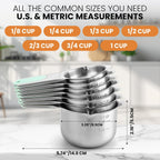 Spring Chef Magnetic Stainless Steel Measuring Cups, Patented, Kitchen Tools with Easy to Read Markings for Measuring Dry or Liquid Ingredients, Set of 7, Mint