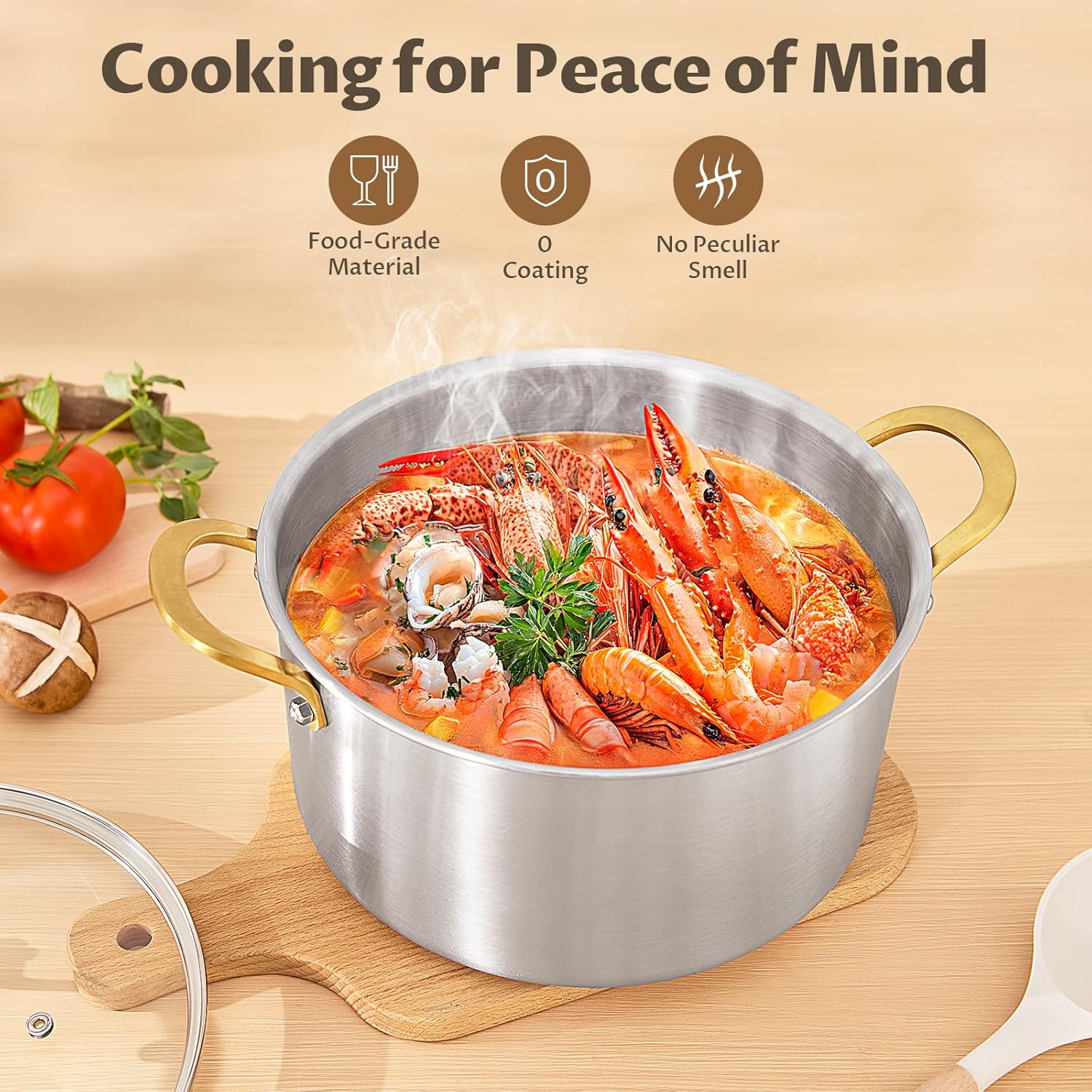 BEZIA 8 Quart Tri-Ply Stainless Steel Pot, Stockpot with Tempered Glass Lid, Exceptional Heat Distribution, Induction Pot, Induction Cooking Pot for All Stoves, Dishwasher Safe, Silver