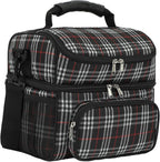 FlowFly Double Layer Cooler Insulated Lunch Bag Adult Lunch Box Large Tote Bag for Men, Women, With Adjustable Strap,Front Pocket and Dual Large Mesh Side Pockets