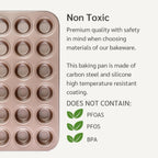 Non Toxic Nonstick 24 Cup Mini Muffin Pan | PFOA BPA free Nontoxic Mini Cupcake Tin | Best Non Stick Muffin Pans | Carbon Steel Small Muffin tins | Cupcakes Bakeware Mold