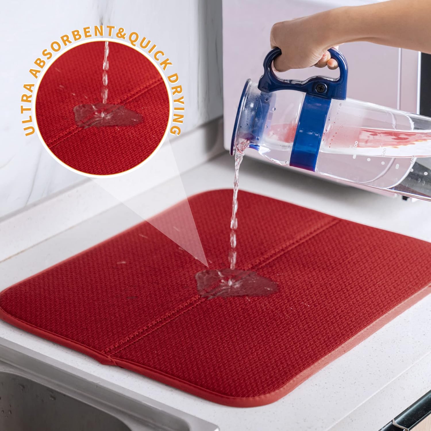 FRESHMINT 2 Pack Dish Drying Mat, 16"x18” Large Dish Drying Mats for Kitchen Counter, Microfiber Absorbent Dish Drying Pad, Dish Drainer Mats for Countertops, Rack, Sink