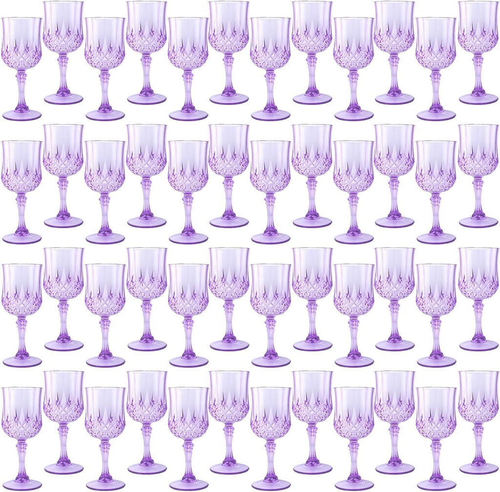 Plastic Wine Glasses，Plastic Goblets Vintage Style Cordial Drinking Glasses for Wedding Reception, Grand Event Party Supplies (48, Purple)