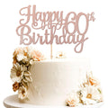 1 PCS Happy 60th Birthday Cake Topper Glitter Cheers to 60 Years Birthday Cake Pick 60 Fabulous Cake Decoration for Happy 60th Birthday Anniversary Party Decorations Supplies Rose Gold