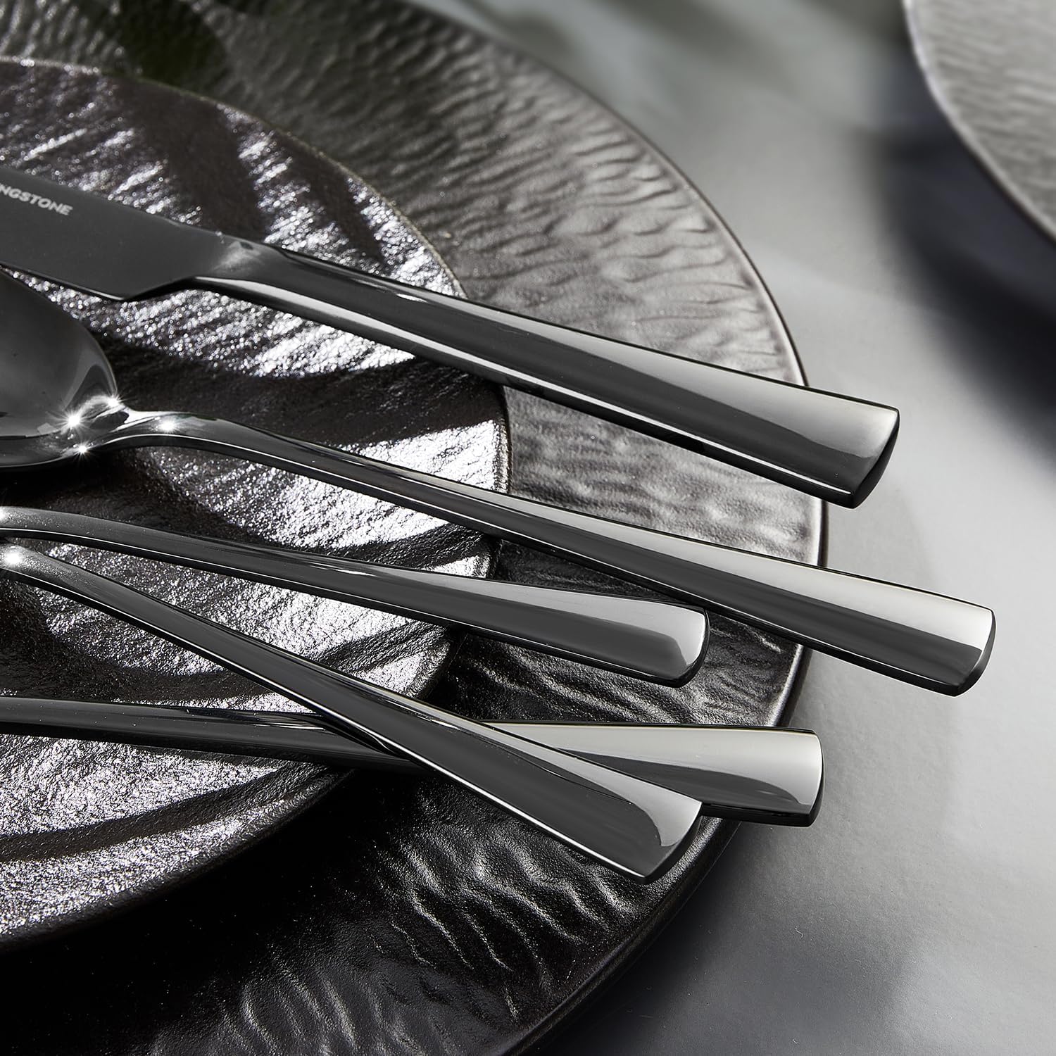 KINGSTONE Silverware Set for 8, 40-Piece Forged 18/10 Stainless Steel Flatware Set, Mirror Finish Cutlery Set Dishwasher Safe for Home, Restaurant, Wedding, Party,Black
