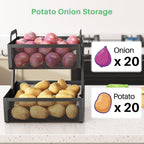 Fruit Basket Bowls For Kitchen Counter with Banana Hangers - Detachable Metal Fruit Stand with Handle - Kitchen Vegetables Bread Snacks Storage Organization, 2 Tier Black