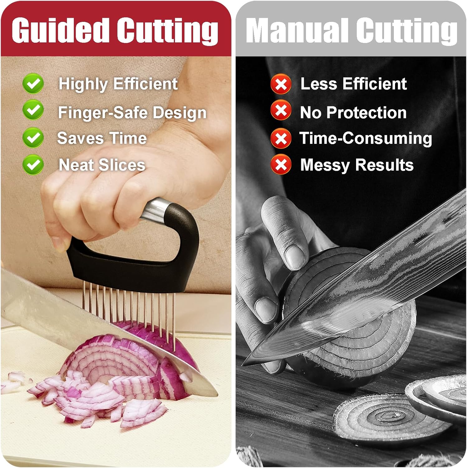 Onion Slicer with Protective Cover - Stainless Steel Cutter for Slicing Tomatoes, Potatoes, Avocados - Multiuse Vegetable Chopper and Meat Tenderizer