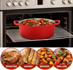 E-far 5QT Oval Dutch Oven Pot with Lid, Enameled Cast Iron Dutch Oven with Dual Handles for Sourdough Bread Baking Cooking, Nonstick Enamel Coated Cookware(Red), Non-Toxic & Easy Clean