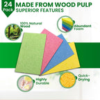Cellulose Sponges - 24-Pack Multicolored Compressed Natural Sponges for Kitchen - Biodegradable, Non-Scratch, Quick-Dry for Cleaning, Dishes, DIY Cutouts