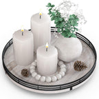 12" Farmhouse Lazy Susan for Kitchen & Coffee Table Decor – Rustic Wood Tray with Black Metal Frame, Decorative Centerpiece for Dining Room, Ottoman, Living Room, Serving or Vanity Use