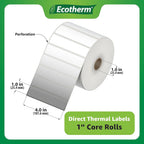 4" x 1" Thermal Labels | 6 Rolls | 15000 Labels | fits Zebra, Munbyn, Rollo, Godex, Arkscan, iDPRT, Offnova Thermal Label Printers and More | Blank White Adhesive Stickers by Ecotherm