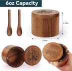 Salt Cellar, 2PCS Salt Container Acacia Wood Salt and Pepper Box for Countertop with Built-in Spoon & Swivel Lid, Wood Salt Holder Bowl for Kitchen, Seasoning Storage (Rose & Bird Engraving)