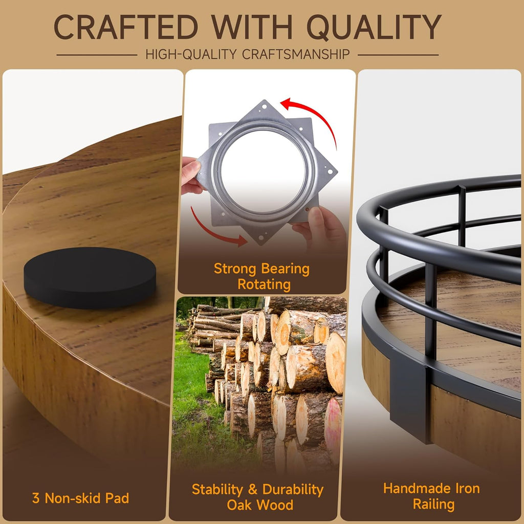 Farmhouse Oak 16" Lazy Susan Turntable Organizer for Cabinet, Round Wooden Lazy Susan Organization and Storage for Dining Table, Pantry, Kitchen, Countertop, Cupboard,Home Decor, Walnut Wood (16")