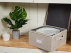 Covermates Keepsakes Dish Storage Box - Stackable, Reinforced Handles, China Storage, Beige Heather
