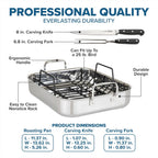Viking 3-Ply Stainless Steel Roasting Pan with Nonstick Rack and Carving Set, 16 x 13 Inch Kitchen Cookware, Great for Turkey, Dishwasher and Oven Safe, Induction Ready, SIlver