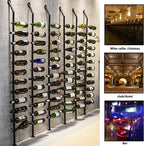 Wine Rack Wall Mounted, 72.8in High Metal Wine Bottle Holder for 12 Bottles, Kitchen Organization and Wine Storage for Commercial Restaurants Pantry Bar Wine Cellar (Black, Two rows-24 Bottles)