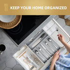 Silverware Organizer 13 Inch Gray Bamboo Kitchen Drawer Organizer 7 Slots Utensil Organizer Silverware Holder Cutlery Organizer Flatware Tray (Large)
