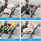 Extendable Dish Drying Rack, 2 in 1 Multifunction Dish Rack for Kitchen Counter, Expandable Dish Drainer Over Sink, Large Plate Strainer with Drainboard & Cups Holder