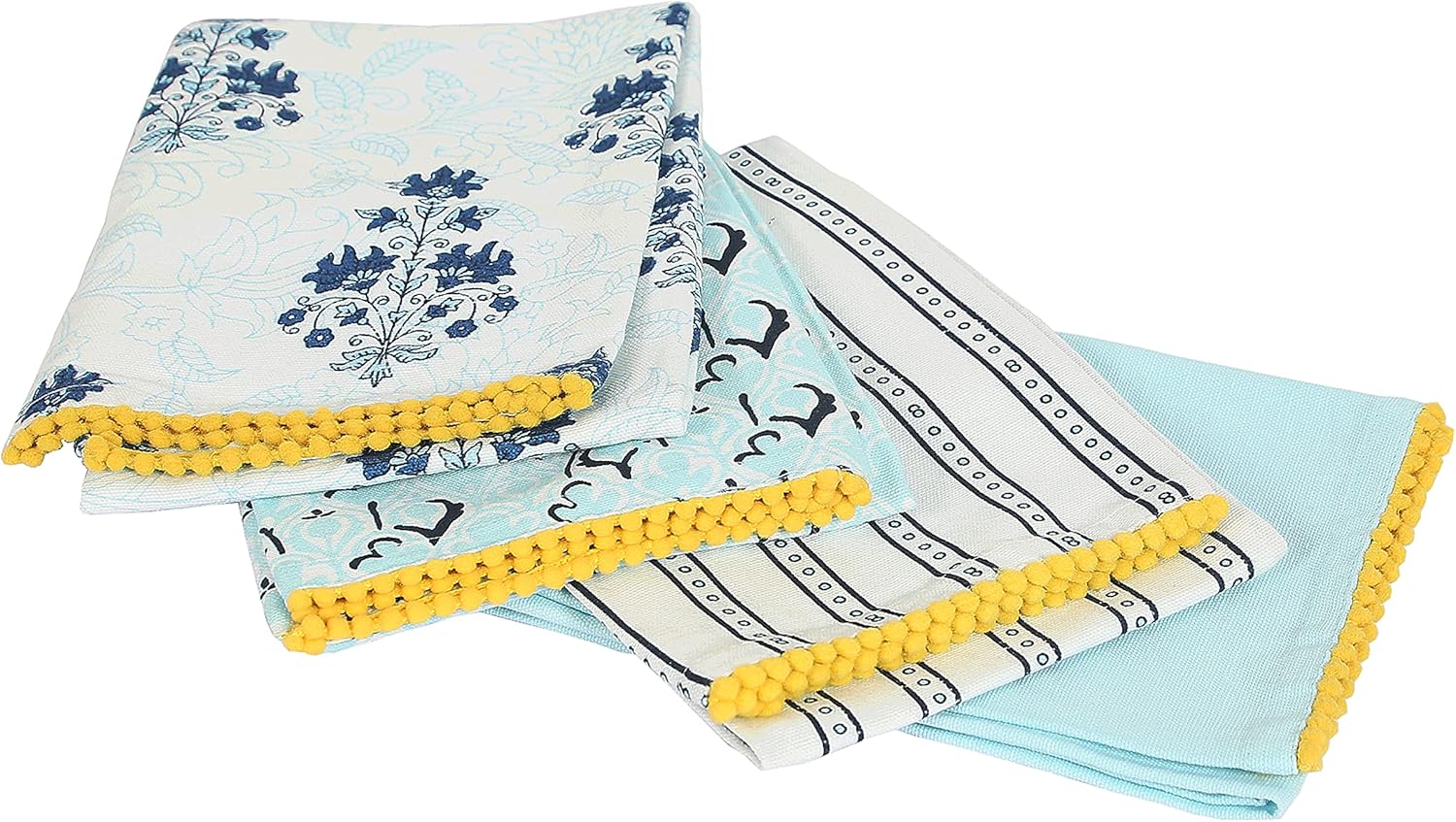 Printed Kitchen Dish Bar Tea Towels Cotton with Trims Hand Towel Gift for Mothers Day Cotton Dish Towel Sets Gift for Mom - White & Blue, Set of 4-18x28 inches