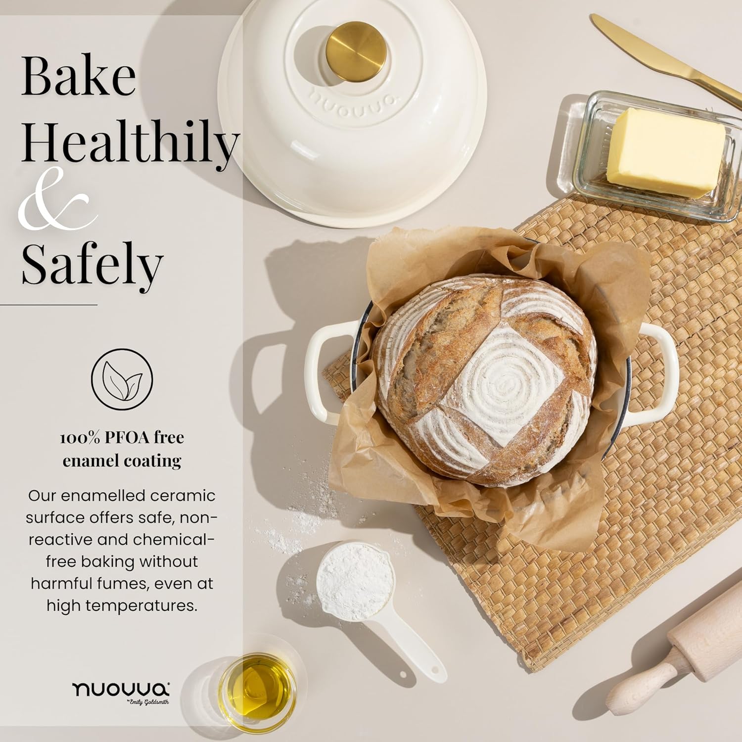 Enamelled Cast Iron Dutch Oven For Bread Baking – Dutch Oven Pot For Sourdough Bread Baking – Cast Iron Bread Pot – Dark Blue, 6 Quarts, 22cm – by Nuovva