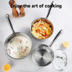 1Qt & 2Qt & 3QT Stainless Steel Sauce Pan Set with Lid,6 Pcs Non Stick Saucepan,Small Kitchen Pots,Induction Compatible,PFOA FREE
