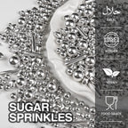 Silver Pearl Rods Heart Sprinkles, Baking Sugar, Silver Sprinkles for Cake, Mix Size, Cupcake Decoration, Holiday, Mother's Day, Wedding Party Supplies