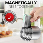 Spring Chef Magnetic Stainless Steel Measuring Cups, Patented, Kitchen Tools with Easy to Read Markings for Measuring Dry or Liquid Ingredients, Set of 7, Mint