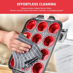 Silicone Muffin Pan with Metal Frame, Egg Bite Maker Silicone Molds for Baking, Cupcake Pans 12 Regular Size, Muffin Tins Easy to Pop Nonstick Bakeware for Oven (Red)