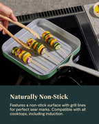 Caraway Square Grill Pan - 11” Grill Pan - Non-Stick Ceramic Coated - Non Toxic, PTFE & PFOA Free - Oven Safe & Compatible with All Stovetops - Sage