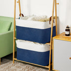 DULLEMELO 2-Pack Extra Large Blanket Basket Fabric Storage Baskets with Handles, Canvas Storage Baskets for Organizing Shelves Closet Toys Books, 22 x 15 x 13 inches(White&Blue)