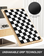 Rnivvi Dish Drying Mat for Kitchen Counter, XL 15 x 24" Cute Checkered Absorbent Draining Pad, Non-Slip Heat Resistant Coffee Bar Mat for Coffee Machine Station Accessories, Black White Dish Rack Pad