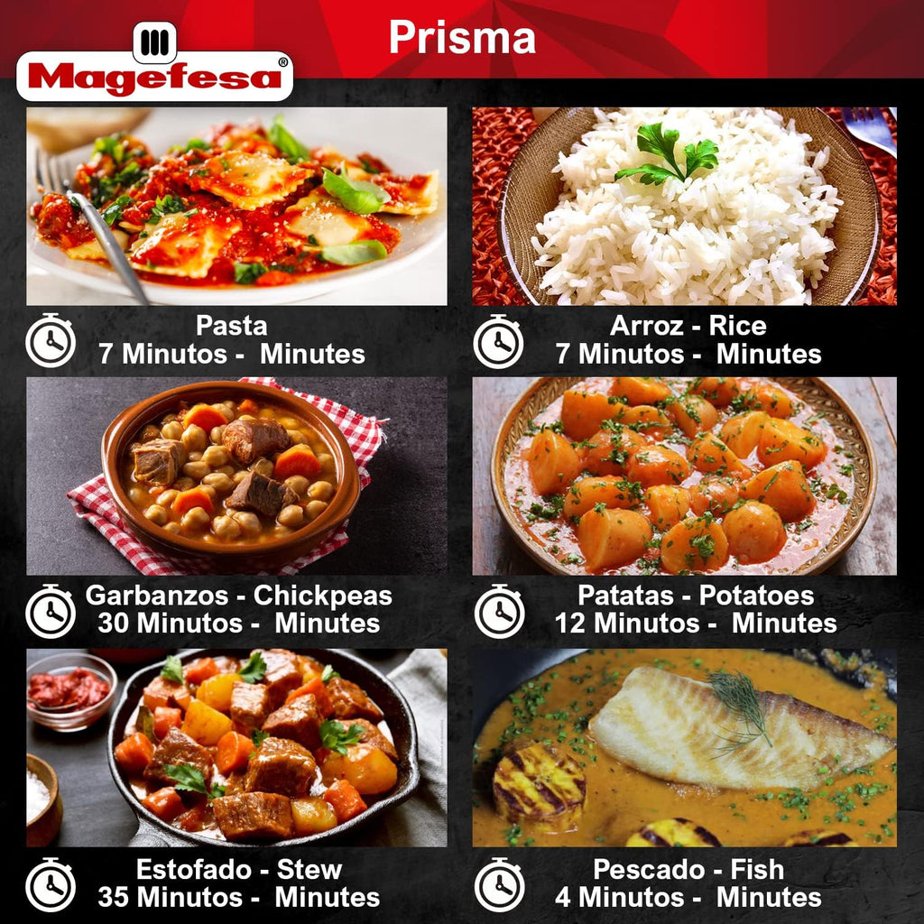 MAGEFESA Prisma Pressure Cooker, 4.2+6.3 Qt, 18/10 Stainless Steel, Easy Lock, Induction Compatible, 5 Safety Systems, 11.6 PSI