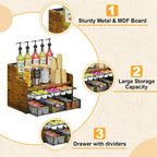 Coffee Pod Holder with Drawer & Dividers, 4-Tier Wood K Cup Organizer for Countertop, Coffee Bar Organizer Storage Box, Coffee Station Organizer for Kitchen Coffee Station