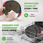 NutriChef 2-Piece 13-Inch Nonstick Pizza Tray, Round Carbon Steel Non-Stick Pizza Baking Pan with Perforated Holes, Premium Bakeware Pizza Screen with Silicone Grip Handles, Dishwasher Safe, NCBPIZX2