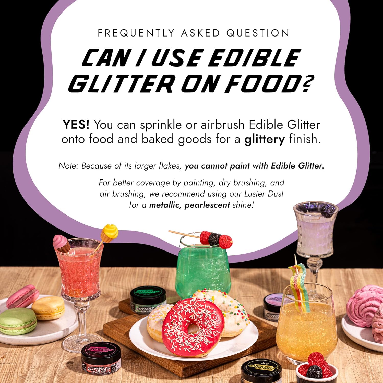 MONÉGASQUE Lavender Purple Edible Glitter for Drinks 10g – Purple Edible Glitter for Cakes & Cocktails – Halloween Cocktail Drink Shimmer – Food Decorating Sprinkles & Cake Decorations Spray Toppers