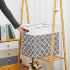 DULLEMELO Storage Baskets Large 17"x12"x15" Foldable Rectangular Storage Bins Baskets for Organizing [2 Pack] Fabric Nursery Storage Baskets for Home,Office,Closet,Clothes,Toys (White&Lattice Grey)