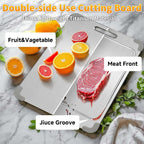 100% Pure Titanium Cutting Board with Grooves, Update Double Side Titanium Chopping Board, Silicone Anti-slip Stainless Cutting Boards for Kitchen 8 * 12, Grey