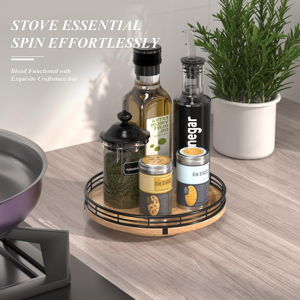 9" Oak Wood Lazy Susan Turntable Organizer for Cabinet, Round Wooden Farmhouse Lazy Susan Organization and Storage for Dining Table, Pantry, Kitchen, Countertop, Cupboard,Home Decor