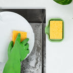 Zulay Kitchen Small Silicone Sponge Holder (4.9x3.3”) – Space-Saving Sink Organizer Tray for Sponge, Soap, Brush & More – Compact Non-Slip Dish for Kitchen & Bathroom (Jade Green)